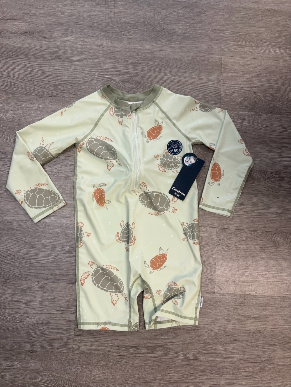 Gerber Kids Sage and Orange Sea Turtle Rashguard One-Piece